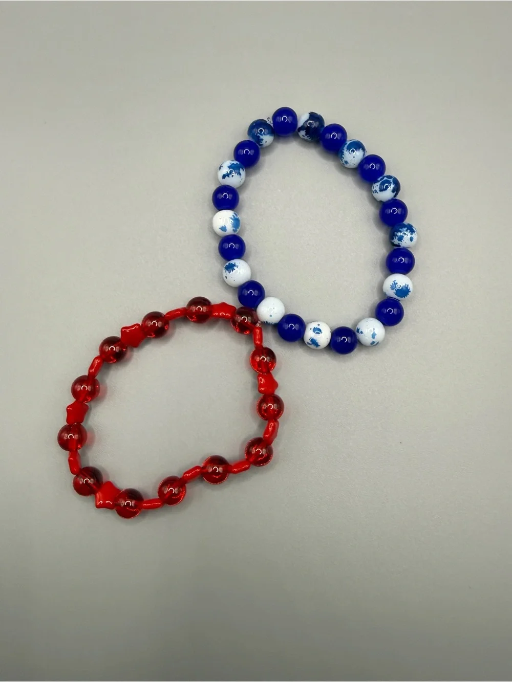 Red & Blue Beaded Stretch Bracelets - Handmade #B0728C